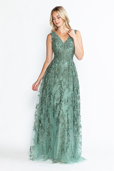 Vestido formal largo con escote en V y sin mangas, corte A, de Lenovia 8337 (Nueva colección)