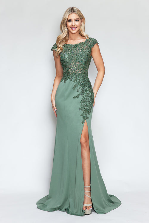 Vestido de desfile con escote barco y mangas cortas de Lenovia 8343 (Nueva colección)