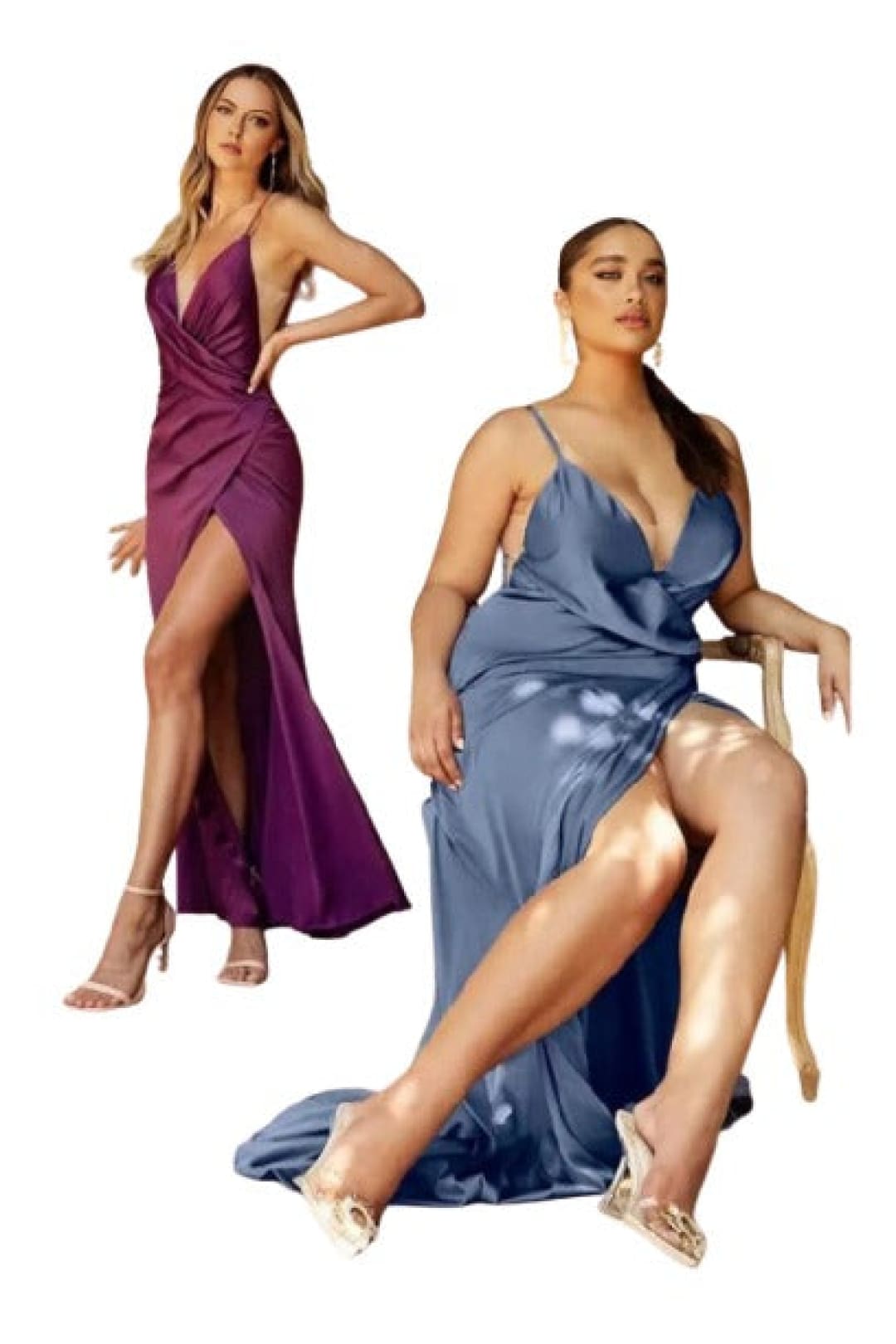 Satin Deep V-Neck Formal Dress 2025 Elegant Evening Gown - Smoky Blue / 16 - Prom