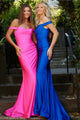 Satin Fitted Off Shoulder Gown by Jovani 07639 - 00 / Royal - Long Formal Dresses