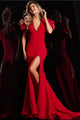 Satin Fitted Puff Sleeve Slit Gown by Jovani 37272 - Long Formal Dresses