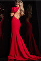 Satin Fitted Puff Sleeve Slit Gown by Jovani 37272 - Long Formal Dresses