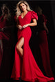 Satin Fitted Puff Sleeve Slit Gown by Jovani 37272 - Long Formal Dresses