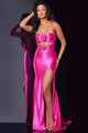 Satin Fitted Sleeveless Slit Gown by Jovani D5807 - 00 / Magenta - Long Formal Dresses