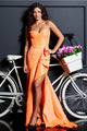 Satin Fitted Strapless Slit Gown by Jovani 38429 - 00 / Orange - Long Formal Dresses