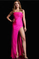 Satin Fitted Strapless Slit Gown by Jovani 38564 - 00 / Hot Pink - Long Formal Dresses