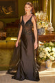 Satin Fitted V-Neck Gown by GLS Gloria GL3615 - XS / Black - Long Formal Dresses