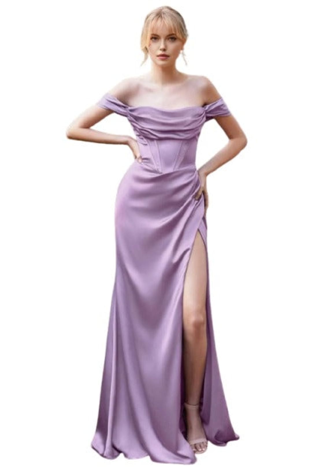 Satin Gown with Cowl Neck & Slit 2025 Elegant Evening Dress - Lavender / 2 - Prom