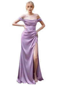 Satin Gown with Cowl Neck & Slit 2025 Elegant Evening Dress - Lavender / 2 - Prom