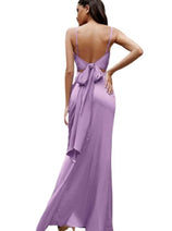 Satin Gown with Tie Open Back Design 2025 Elegant Evening Dress