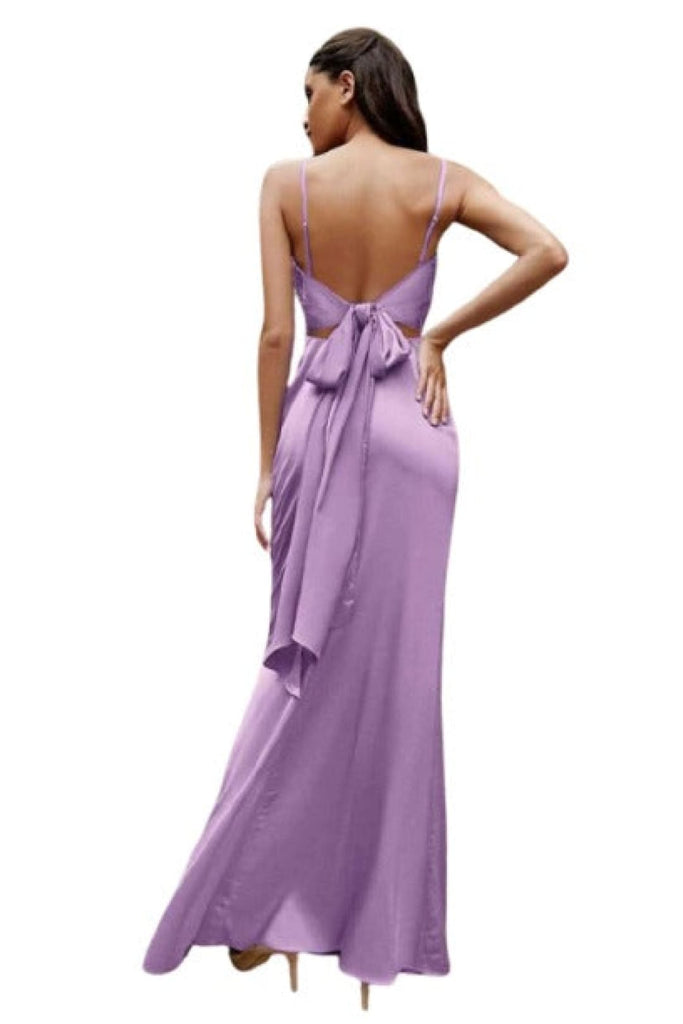 Satin Gown with Tie Open Back Design 2025 Elegant Evening Dress - Dusty Rose / 8 - Prom