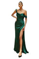 Satin Off-Shoulder Draped Gown 2025 Elegant Evening Dress - Emerald / 4 - Prom