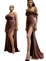 Satin Off-Shoulder Draped Gown 2025 Elegant Evening Dress
