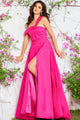 Satin One Shoulder A-line Slit Gown by Jovani 09368 - 00 / Fuchsia - Long Formal Dresses
