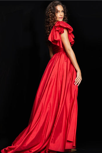 Satin One Shoulder A-line Slit Gown by Jovani 38466 - Long Formal Dresses