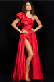 Satin One Shoulder A-line Slit Gown by Jovani 38466 - 00 / Red - Long Formal Dresses