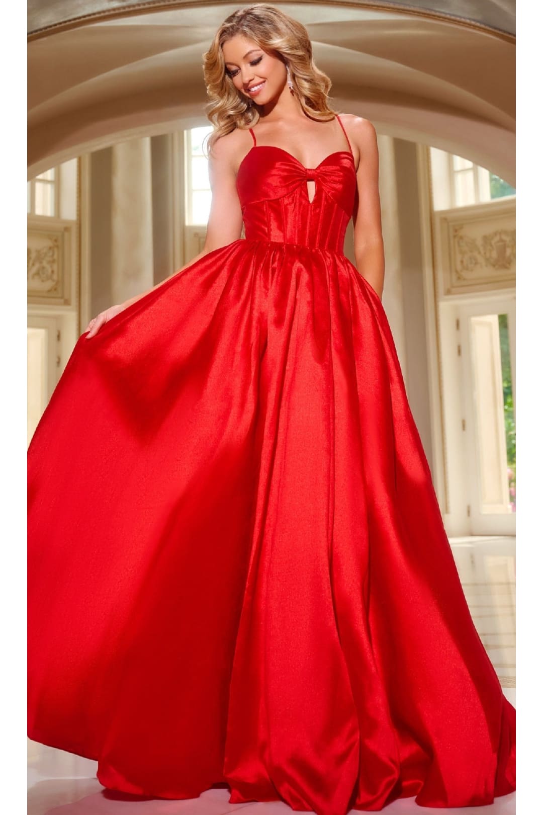 Satin Prom Ball Gown: Jovani 43199 - Red / Prom