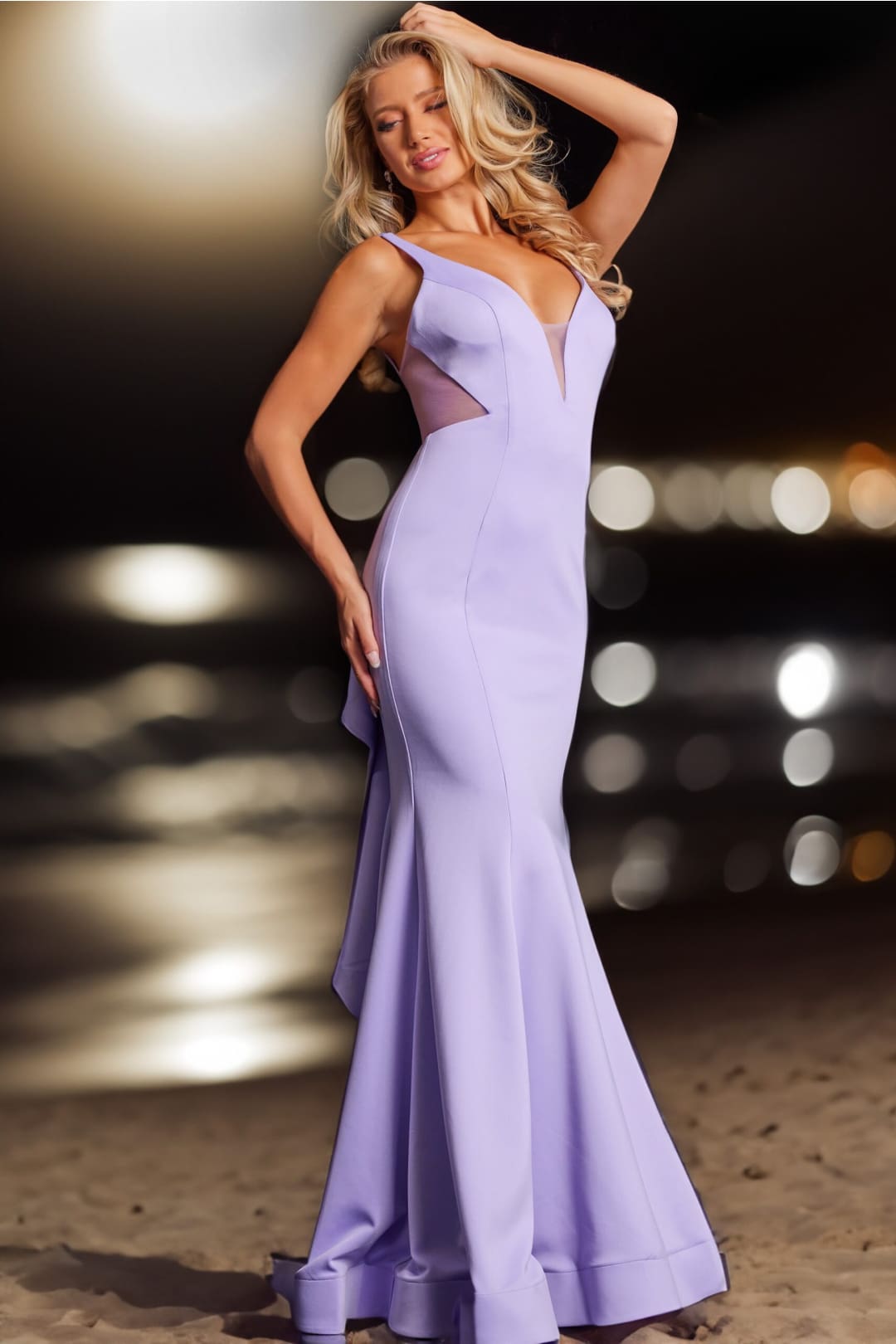 Satin Sleeveless Mermaid Dress by Jovani 37430 - 00 / Lilac - Long Formal Dresses