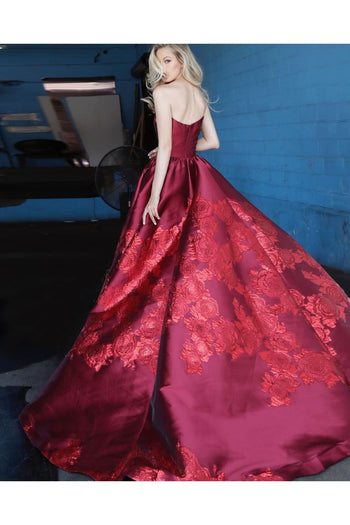 Satin Strapless A-line Slit Gown by Jovani 02038 - Long Formal Dresses