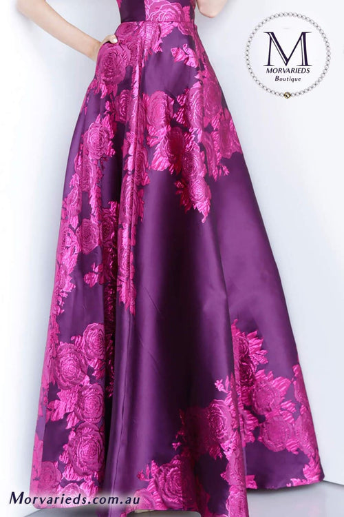 Jovani 02038 Strapless Scoop Neck Floral Embroidered Gown