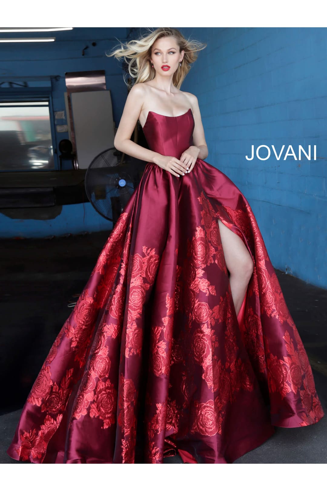 Satin Strapless A-line Slit Gown by Jovani 02038 - 00 / Red - Long Formal Dresses