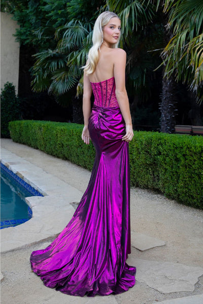 Satin Strapless Slit Gown by Elizabeth K GL3591 - Long Formal Dresses