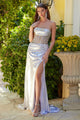 Satin Strapless Slit Gown by Elizabeth K GL3591 - XS / Silver - Long Formal Dresses
