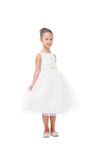 Satin & Tulle Flower Girl Dress - LAK473 - White / S