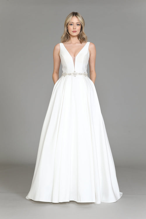 Poly USA 8498 Satin V-Neck Wedding Dress