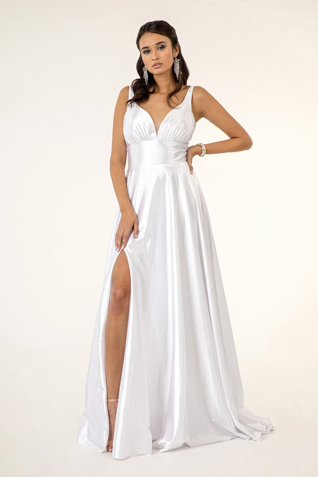 Satin White Wedding Dress - WHITE / XS