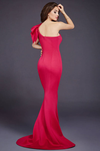 Scuba Fitted One Shoulder Gown by Jovani 32602 - 00 / Fuchsia - Long Formal Dresses