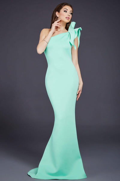 Scuba Fitted One Shoulder Gown by Jovani 32602 - 00 / Mint - Long Formal Dresses