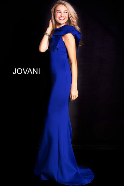 Scuba Fitted One Shoulder Gown by Jovani 32602 - 00 / Royal - Long Formal Dresses