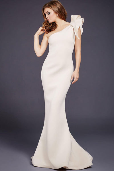 Scuba Fitted One Shoulder Gown by Jovani 32602 - 00 / White - Long Formal Dresses