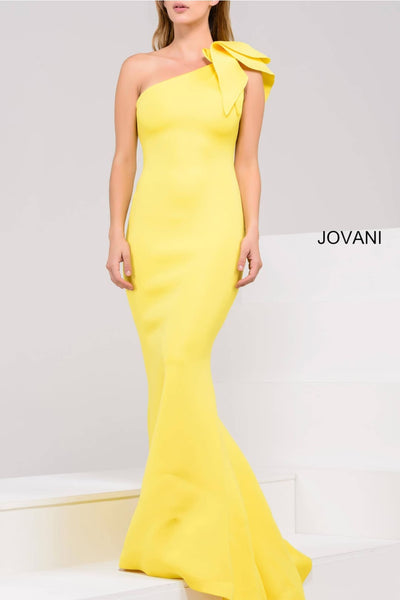 Scuba Fitted One Shoulder Gown by Jovani 32602 - 00 / Yellow - Long Formal Dresses