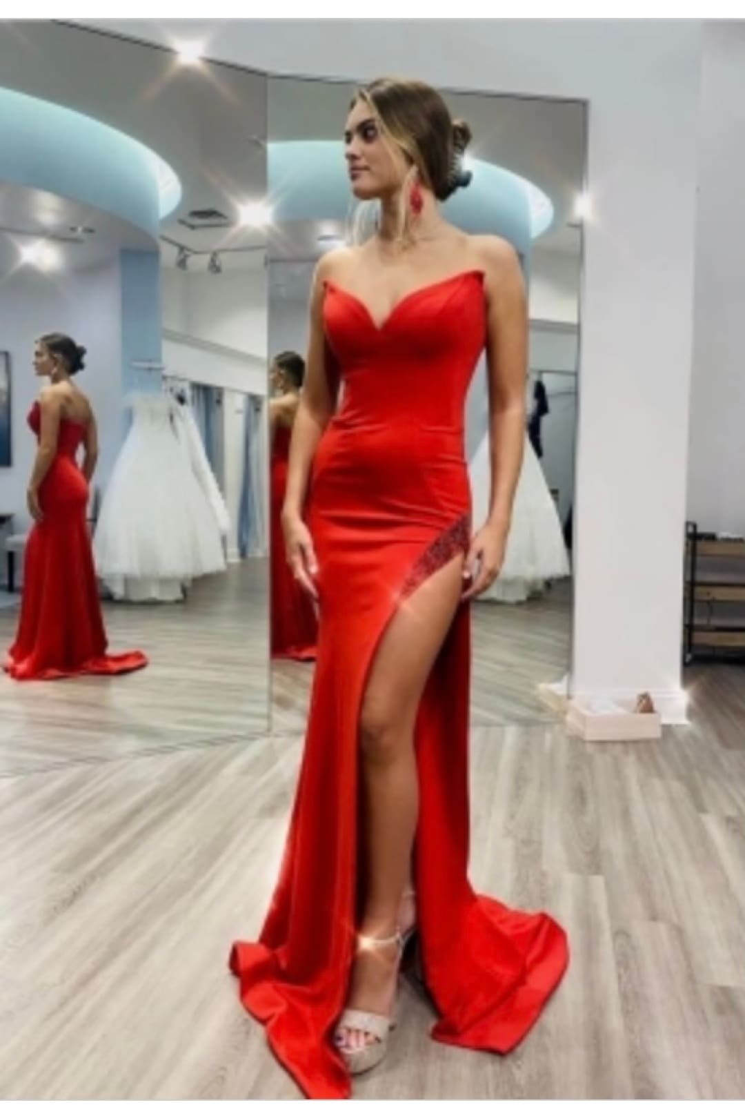 Scuba Fitted Strapless Slit Gown by Jovani 07138 - Long Formal Dresses