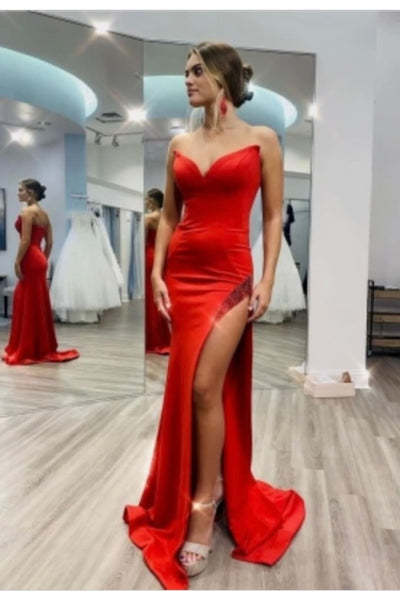 Scuba Fitted Strapless Slit Gown by Jovani 07138 - Long Formal Dresses