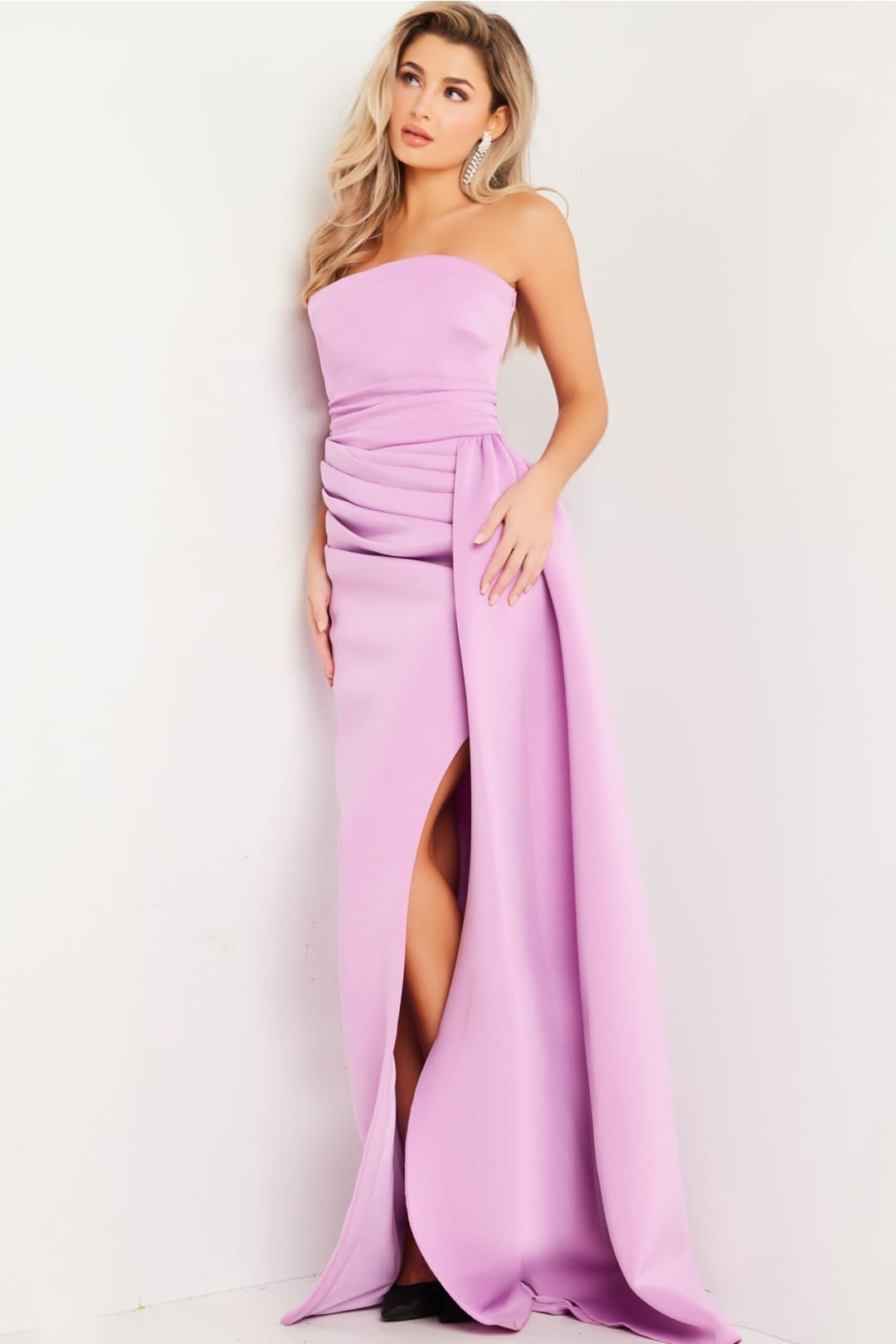 Scuba Fitted Strapless Slit Gown by Jovani 24012 - Long Formal Dresses