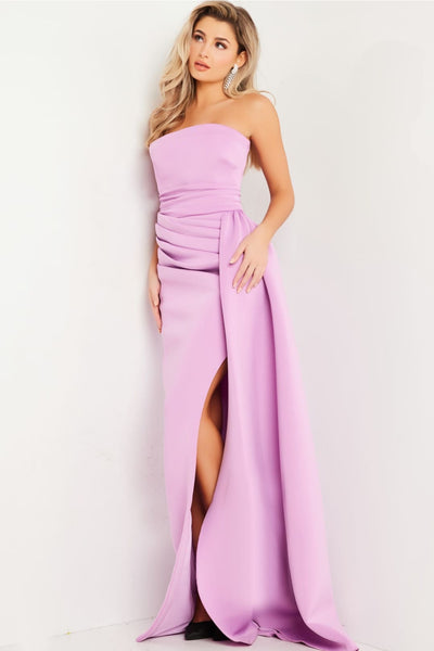 Scuba Fitted Strapless Slit Gown by Jovani 24012 - Long Formal Dresses
