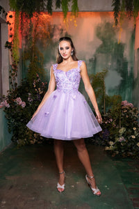 Semi Formal dress Beaded V-Neck A Line By May Queen MQ2105 - LILAC / 2 - Dress