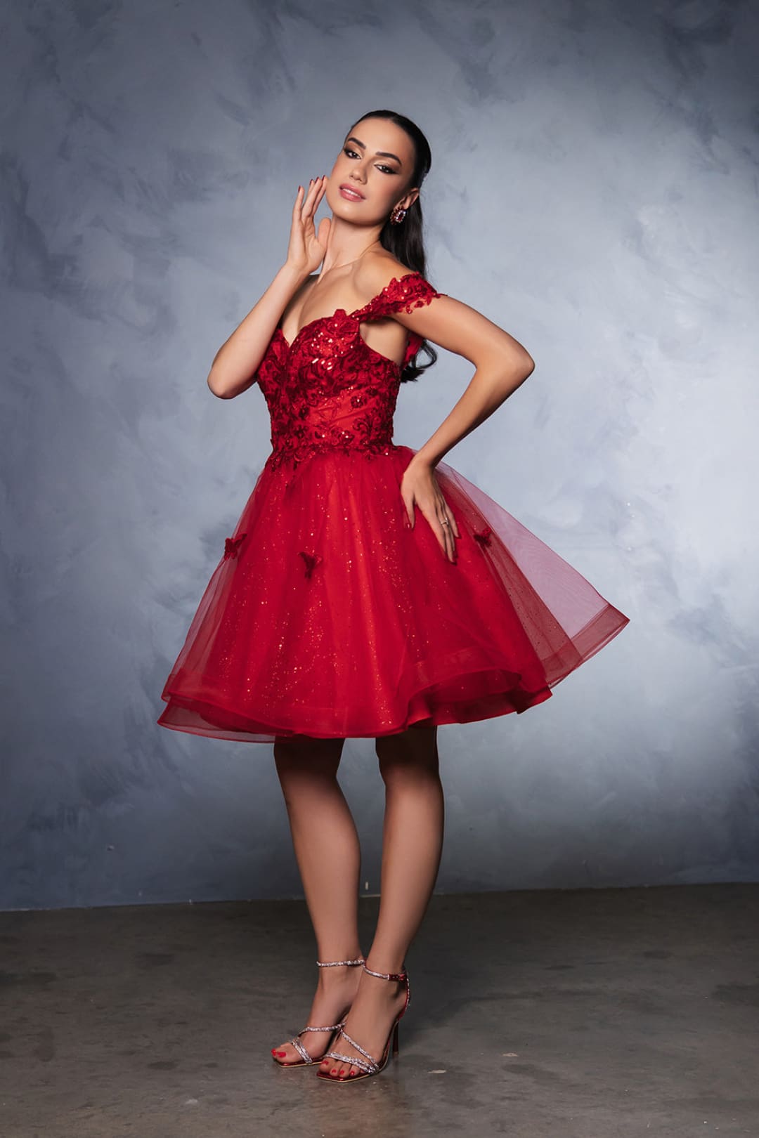 Semi Formal dress Beaded V-Neck A Line By May Queen MQ2105 - RED / 2 - Dress