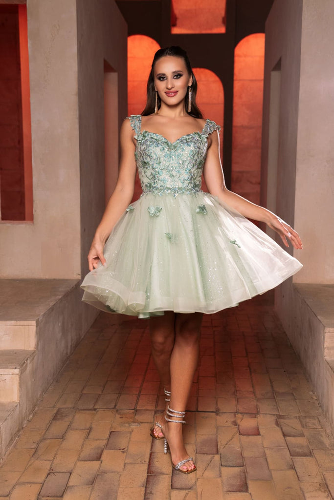 Semi Formal dress Beaded V-Neck A Line By May Queen MQ2105 - SAGE / 2 - Dress