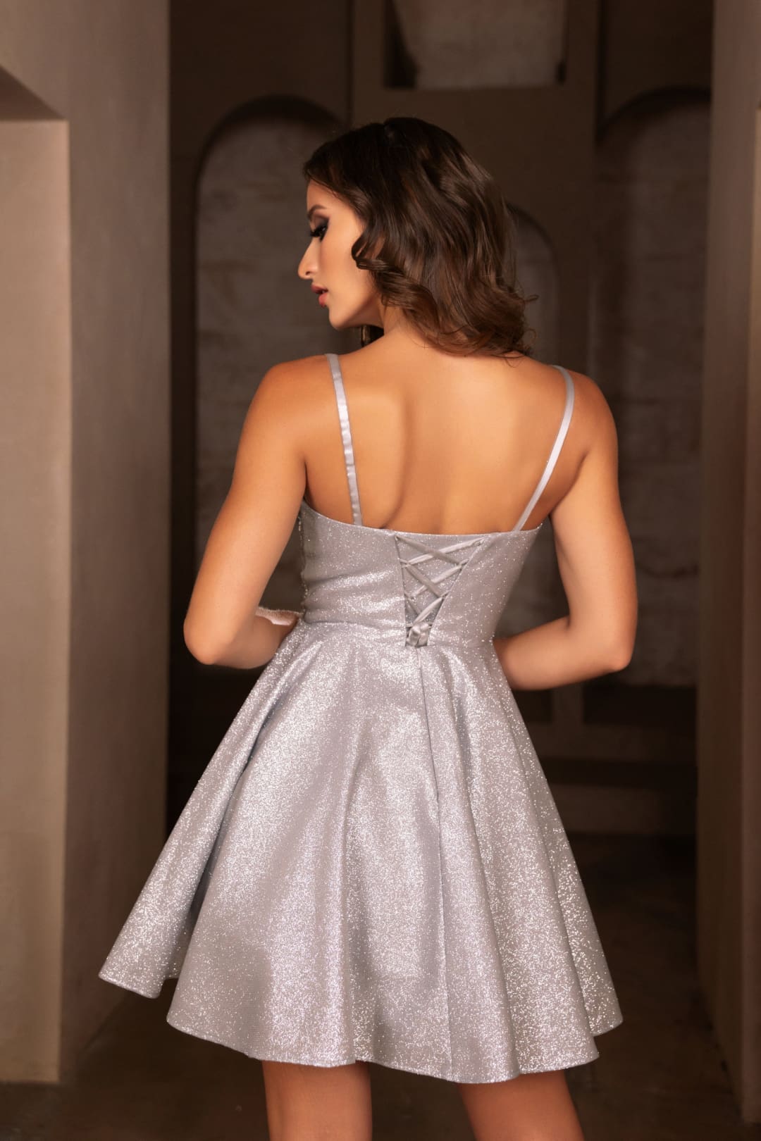 Semi Formal Dress Scoop Neck Embroidered By May Queen MQ2107 - SILVER / 2 - Dress