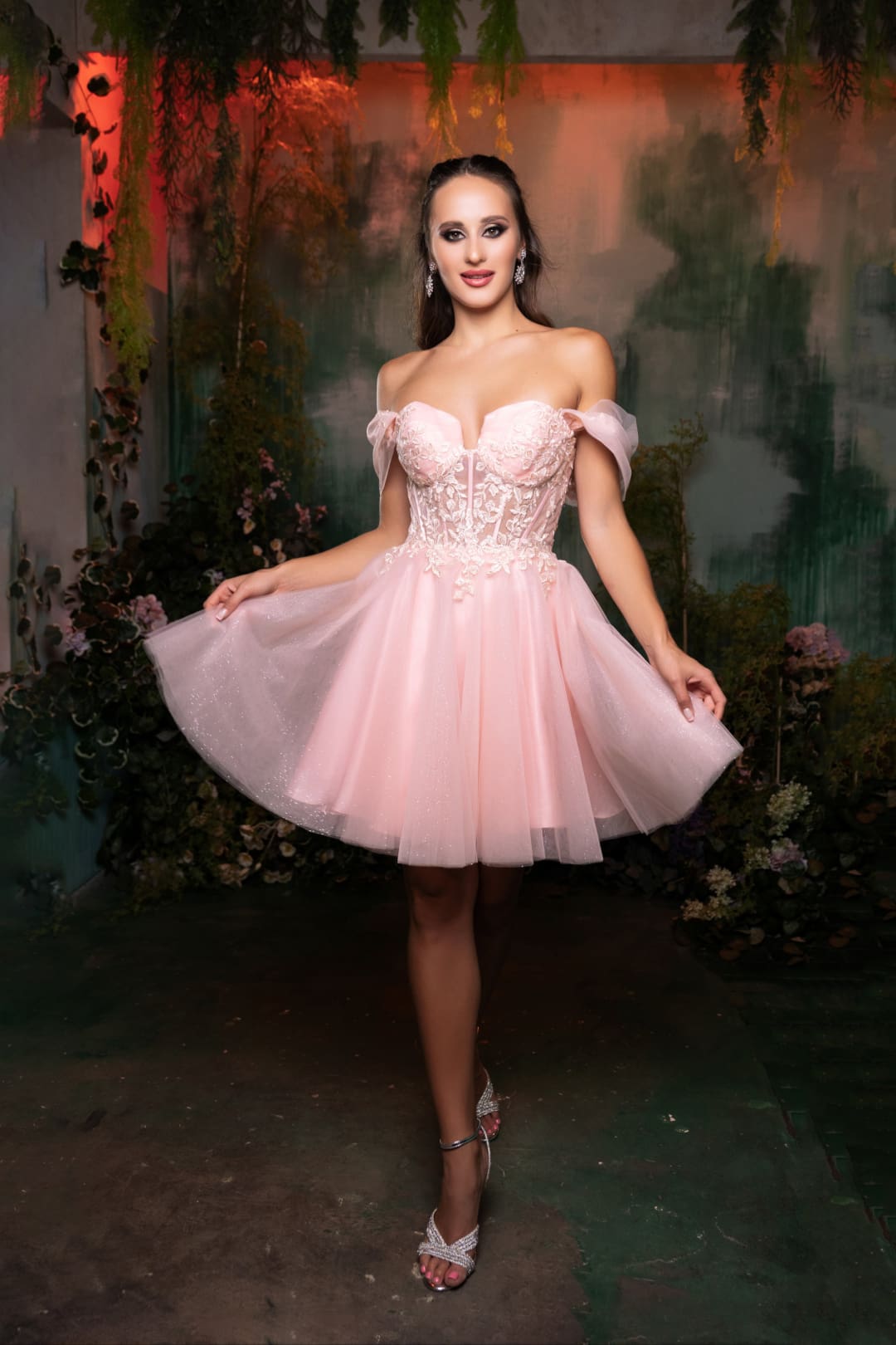 Semi Formal Glittery Off The Shoulder A-Line Homecoming Dress By May Queen MQ2117 - Dress