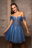 Semi Formal Glittery Off The Shoulder A-Line Homecoming Dress By May Queen MQ2117 - Dress