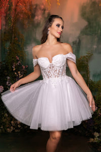 Semi Formal Glittery Off The Shoulder A-Line Homecoming Dress By May Queen MQ2117 - Dress