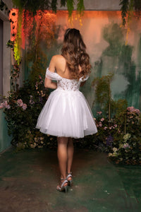 Semi Formal Glittery Off The Shoulder A-Line Homecoming Dress By May Queen MQ2117 - Dress