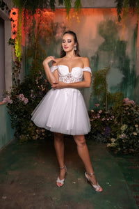 Semi Formal Glittery Off The Shoulder A-Line Homecoming Dress By May Queen MQ2117 - Dress