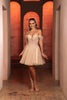 Semi Formal Glittery Off The Shoulder A-Line Homecoming Dress By May Queen MQ2117 - CHAMPAGNE / 2 - Dress