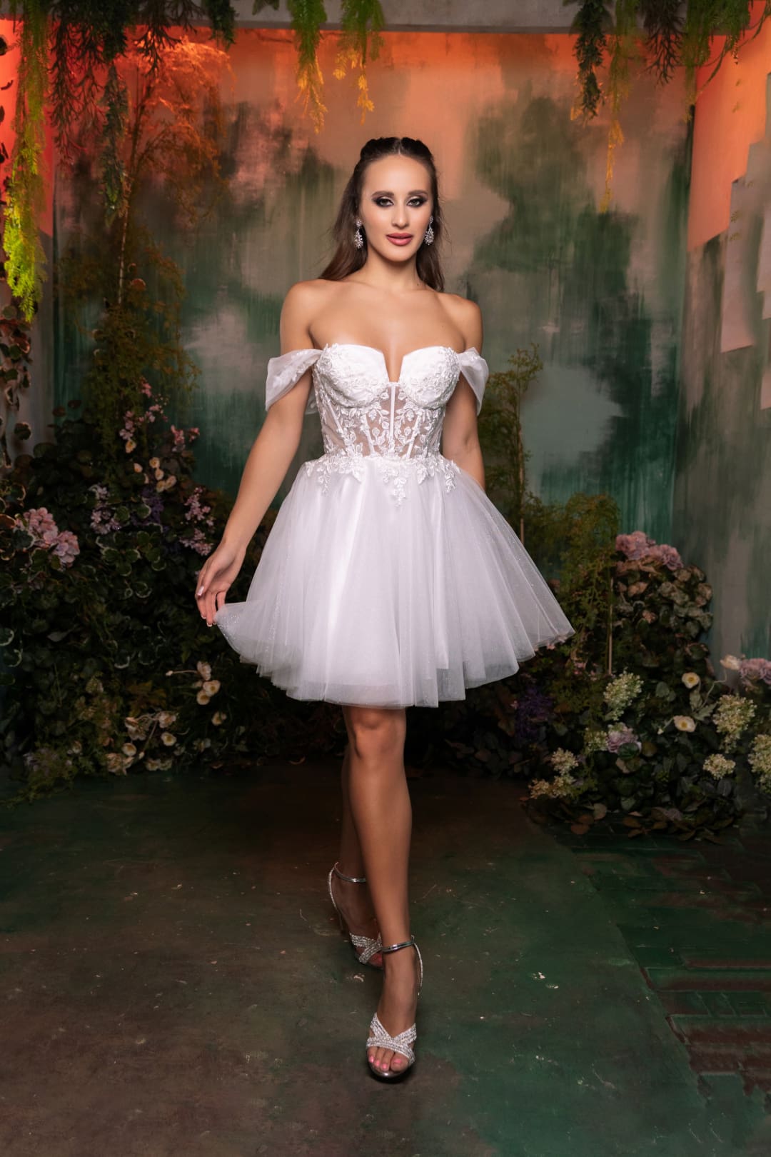 Semi Formal Glittery Off The Shoulder A-Line Homecoming Dress By May Queen MQ2117 - OFF WHITE / 2 - Dress